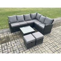 Polyrattan Gartenmöbel Set Outdoor Lounge Ecksofa Set mit Quadratischer Couchtisch 2 kleine Fußhockern 8-Sitzer Dunkelgrau Gemischt - Fimous von FIMOUS