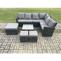 Polyrattan Gartenmöbel Set Outdoor Lounge Ecksofa Set mit Quadratischer Couchtisch 3 Hockern 9-Sitzer Dunkelgrau Gemischt - Fimous von FIMOUS