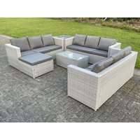 Polyrattan Gartenmöbel Set Rattan Sofa Set mit 3-Sitzer Sofa Beistelltisch Couchtisch Großer Fußhocker Helles Grau - Fimous von FIMOUS