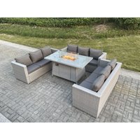 Polyrattan Gartenmöbel Set im Freien Gas Feuertisch Sofa Sets Helles Grau - Fimous von FIMOUS