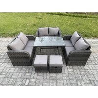Polyrattan Gartenmöbelset 8-Sitzer Gartensofa Set Set mit Rechteckiger Esstisch 2 kleinen Hockern Dunkelgrau Gemischt - Fimous von FIMOUS