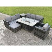 Rattan Garten Ecke Möbel Gas Feuer Pit Tisch Essgarnituren Gas Heizung Lounge Stuhl Big Foothocker Side Couchtisch - Fimous von FIMOUS