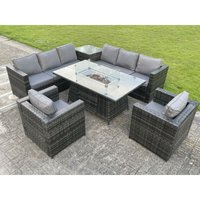 Rattan Garten Eckmöbel Gas Feuergrube Esstisch Gas Heizung Sets Lounge Stühle Beistelltisch Dunkelgrau 8 Sitzer - Fimous von FIMOUS