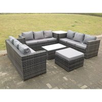 Rattan Garten Möbel Lounge Sofa Set im Freien mit länglichem Couchtisch und seitlichem hohen Tisch mit großem Fußhocker - Fimous von FIMOUS