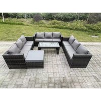 Rattan Garten Möbel Lounge Sofa Set im Freien mit länglichem rechteckigem Couchtisch Großer Fußhocker - Fimous von FIMOUS