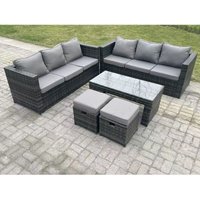Rattan Garten Möbel Lounge Sofa Set im Freien mit länglichen rechteckigen Couchtisch 2 Hocker - Fimous von FIMOUS