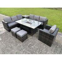Fimous - Rattan Gartenecke Möbel Gas Feuergrube Tisch Sets Gas Heizung Lounge Stuhl Kleiner Fußhocker Dunkelgrau 9 Sitzer Fimous - Rattan Gartenecke Möbel Gas Feuergrube Tisch Sets Gas Heizung Lounge Stuhl Kleiner Fußhocker Dunkelgrau 9 Sitzer von FIMOUS