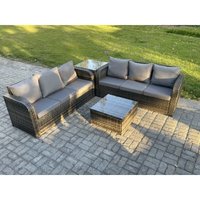 Fimous - Rattan-Gartenmöbel 6-Sitzer Set Patio Tisch Sofa Stuhl Set mit Graue Kissen Beistelltisch von FIMOUS