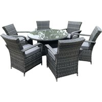 Rattan Gartenmöbel Essplatz Tisch und Stuhl Set Wicker Patio 6 Stühle Plus Runde Klar Gehärtetes Glas Tisch - Fimous von FIMOUS