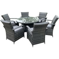 Rattan Gartenmöbel Essplatz Tisch und Stuhl Set Wicker Patio 6 Stühle Plus Runde Klar Gehärtetes Glas Tisch - Fimous von FIMOUS