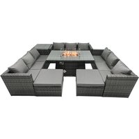 Rattan-Gartenmöbel Firepit Set Outdoor 10-Sitzer Esstisch Set mit Glasplatte Beistelltischen - Fimous Rattan-Gartenmöbel Firepit Set Outdoor 10-Sitzer Esstisch Set mit Glasplatte Beistelltischen - Fimous von FIMOUS