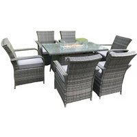 Fimous - Rattan Gartenmöbel Gas Feuer Grube Rechteck Esstisch Gas Heizung und Esszimmer Stühle 6 Sitz von FIMOUS