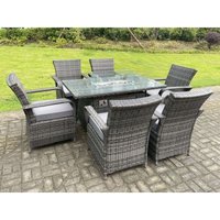 Fimous - Rattan Gartenmöbel Gas Feuer Grube Rechteck Runder Esstisch Und Esszimmer Stühle 6 Sitzer für Rechteckige Tabelle von FIMOUS