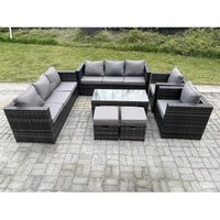 Rattan Gartenmöbel Lounge Sofa Set im Freien mit länglichem rechteckigem Couchtisch 2-teiligem Armstuhl 2-Hocker - Fimous von FIMOUS