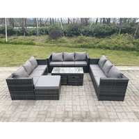 Rattan Gartenmöbel Lounge Sofa Set im Freien mit länglichem rechteckigem Couchtisch Großer Fußhocker und 2 kleinen Hockern - Fimous von FIMOUS