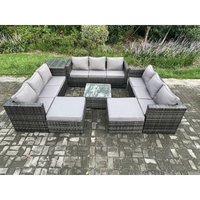 Rattan Gartenmöbel Set 11-Sitzer Patio Lounge Sofa Set mit Beistelltisch Quadratischer Couchtisch 2 Großer Fußhocker Dunkelgrau Gemischt - Fimous von FIMOUS