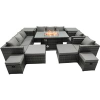 Rattan Gartenmöbel Set 12-Sitzer Garten Sofa Gas Feuertisch Set mit 2 Beistelltisch 2 hohen Hockern - Fimous von FIMOUS