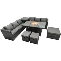 Rattan Gartenmöbel Set 6-Sitzer Garten Sofa Gas Feuertisch Set mit Beistelltisch 3 Hockern - Fimous von FIMOUS