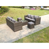 Rattan Gartenmöbel Set 8-Sitzer Gartenlounge Sofa Sitzgruppe Terassenmöbel mit Gartensofa, Couchtisch, Hocker Dunkelgrau Gemischt - Fimous von FIMOUS