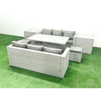 Rattan Gartenmöbel-Set 8 Sitzer mit Esstisch 2 Beistelltischen 2 kleine Fußhockern Hellgrau gemischt - Fimous von FIMOUS