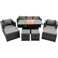 Rattan Gartenmöbel Set 9-Sitzer Garten Sofa Gas Feuertisch Set mit 2 hohen Hockern - Fimous von FIMOUS