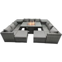 Rattan Gartenmöbel Set Outdoor 10-Sitzer Patio Esstisch Set mit Glasplatte 2 Beistelltischen - Fimous von FIMOUS
