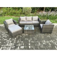 Rattan Gartenmöbel Set Patio Outdoor Lounge Sofa Set mit 2 Sesseln Quadratischer Couchtisch Großer Fußhocker Dunkelgrau Gemischt - Fimous von FIMOUS