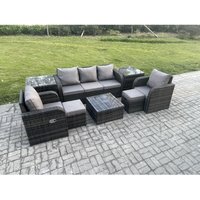 Rattan Gartenmöbel Set im Balkon 7-Sitzer Garten Sofa Set mit Quadratischer Couchtisch 2 Beistelltischen 2 kleine Fußhockern - Fimous Rattan Gartenmöbel Set im Balkon 7-Sitzer Garten Sofa Set mit Quadratischer Couchtisch 2 Beistelltischen 2 kleine Fußhockern - Fimous von FIMOUS