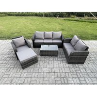 Rattan Gartenmöbel Set im Balkon 7-Sitzer Garten Sofa Set mit Rechteckiger Couchtisch Liegestühle Loveseat Sofa 3-Sitzer Sofa 2 Großer Hockern von FIMOUS