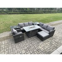 Fimous - Rattan Gartenmöbel Set im Balkon Gas Feuerstelle Tisch Liegestühle 3-Sitzer Sofa Sets mit 2 Großer Hockern 2 Beistelltischen 8-Sitzer Fimous - Rattan Gartenmöbel Set im Balkon Gas Feuerstelle Tisch Liegestühle 3-Sitzer Sofa Sets mit 2 Großer Hockern 2 Beistelltischen 8-Sitzer von FIMOUS