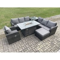 Rattan Gartenmöbel Set im Balkon Gas Feuerstelle Tisch Liegestühle 3-Sitzer Sofa Sets mit 2 Großer Hockern Beistelltisch 8-Sitzer - Fimous Rattan Gartenmöbel Set im Balkon Gas Feuerstelle Tisch Liegestühle 3-Sitzer Sofa Sets mit 2 Großer Hockern Beistelltisch 8-Sitzer - Fimous von FIMOUS