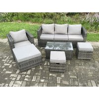 Rattan Gartenmöbel Set mit 3-Sitzer Sofa Couchtisch Sessel 3 Fußhocker Indoor Outdoor Patio Lounge Sofa Set Dunkelgrau Gemischt - Fimous Rattan Gartenmöbel Set mit 3-Sitzer Sofa Couchtisch Sessel 3 Fußhocker Indoor Outdoor Patio Lounge Sofa Set Dunkelgrau Gemischt - Fimous von FIMOUS