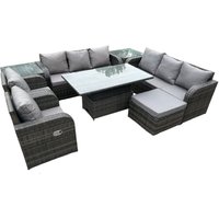Fimous - Rattan Gartenmöbel Sets Höhenverstellbarer aufsteigender DiningTable Sofa Set mit Liegestuhl 2 Beistelltisch Großer Fußhocker Dunkelgrau von FIMOUS