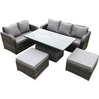 Rattan-Gartenmöbel-Sets im Freien höhenverstellbare aufsteigende Speisetisch-Lounge-Sofa-Set mit 2 großen Fußhocker dunkelgrau gemischt - Fimous Rattan-Gartenmöbel-Sets im Freien höhenverstellbare aufsteigende Speisetisch-Lounge-Sofa-Set mit 2 großen Fußhocker dunkelgrau gemischt - Fimous von FIMOUS