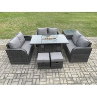 Rattan Gartenmöbel Sofa Set Gas Feuergrube Esstisch Gasheizung mit Beistelltischen Liebe Sofa 2 Kleine Fußhocker Dunkelgrau Gemischt - Fimous Rattan Gartenmöbel Sofa Set Gas Feuergrube Esstisch Gasheizung mit Beistelltischen Liebe Sofa 2 Kleine Fußhocker Dunkelgrau Gemischt - Fimous von FIMOUS