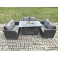 Rattan Gartenmöbel Sofa Set Gas Feuergrube Esstisch Gasheizung mit Liebe Sofa Dunkelgrau Gemischt - Fimous von FIMOUS
