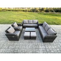 Rattan Gartenmöbel Sofa Set Tisch & Stühle Set mit 3-Sitzer Sofa Liegestühle 2 kleine Fußhockern Dunkelgrau Gemischt - Fimous von FIMOUS