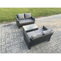 Rattan Gartenmöbel Sofa Set mit Rechteckig Couchtisch Doppelsitz-Sofa 4-Sitzer Gartenlounge Set Dunkelgrau Gemischt - Fimous von FIMOUS