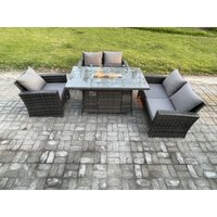 Rattan Gartenmöbel im Freien Gas Feuerstelle Tisch Sets Gasheizgerät mit Doppelsitz-Sofa Stuhl 5-Sitzer Dunkelgrau Gemischt - Fimous von FIMOUS