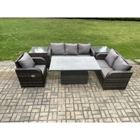 Rattan Gartenmöbel im Freien Patio höhenverstellbarer Tisch Liegestühle Sofa mit 2 Beistelltischen Dunkelgrau Gemischt - Fimous von FIMOUS