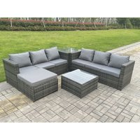 Rattan Gartesofa Set 7-sitzer Lounge Gartenmöbel Set Wetterfeste Polyrattan Sitzgruppe für Garten, Balkon,Terrasse Dunkelgrau Mischen - Fimous von FIMOUS