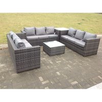 Rattan Gartesofa Set 9-sitzer Lounge Gartenmöbel Set Wetterfeste Polyrattan Sitzgruppe für Garten, Balkon,Terrasse Dunkelgrau Mischen - Fimous von FIMOUS