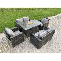 Rattan Outdoor Gartenmöbel Gas Feuerstelle Esstisch Sets Gartensofa Sitzgruppe Verstellbare Liegestühle Love Sofa Sets 6 Sitzer - Fimous von FIMOUS