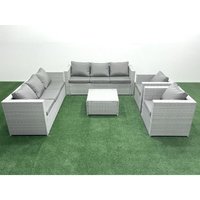 Rattan Sofa Gartenmöbel Set mit 2 Sesseln Quadratischer Couchtisch Hellgrau gemischt - Fimous von FIMOUS