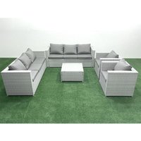 Rattan Sofa Gartenmöbel Set mit 2 Sesseln Quadratischer Couchtisch Hellgrau gemischt - Fimous von FIMOUS