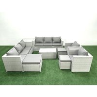 Rattan Sofa Gartenmöbel Set mit 2 Sesseln Rechteckiger Couchtisch 3 Hockern Beistelltisch Hellgrau gemischt - Fimous Rattan Sofa Gartenmöbel Set mit 2 Sesseln Rechteckiger Couchtisch 3 Hockern Beistelltisch Hellgrau gemischt - Fimous von FIMOUS