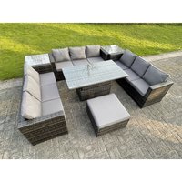 U Form Polyrattan Gartenmöbel Lounge Sofa Set Steigender Verstellbarer Anhebender Esstisch mit 2 Side Couchtisch Extra Groß Hocker - Fimous von FIMOUS