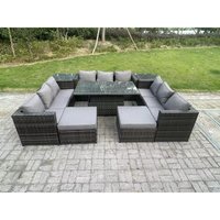 Wicker Polyrattan Gartenmöbel Sofa Set Outdoor Einstellbare Steigende Esstisch Set mit 2 Beistelltischen 2 Fußhocker 11 Sitzer Dunkelgrau gemischt von FIMOUS