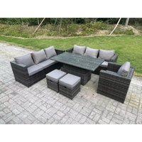 Wicker pe Gartenmöbel Rattan Sofa Set im Freien Einstellbare Steigende Esstisch Set mit Sessel 2 Hocker 9 Sitzer Dunkelgrau gemischt - Fimous von FIMOUS