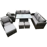 Wicker pe Rattan Outdoor Gartenmöbel Sets Höhenverstellbare aufsteigende DiningTable Sofa Set mit Liegestuhl 3 Fußhocker Dunkelgrau gemischt - Fimous Wicker pe Rattan Outdoor Gartenmöbel Sets Höhenverstellbare aufsteigende DiningTable Sofa Set mit Liegestuhl 3 Fußhocker Dunkelgrau gemischt - Fimous von FIMOUS